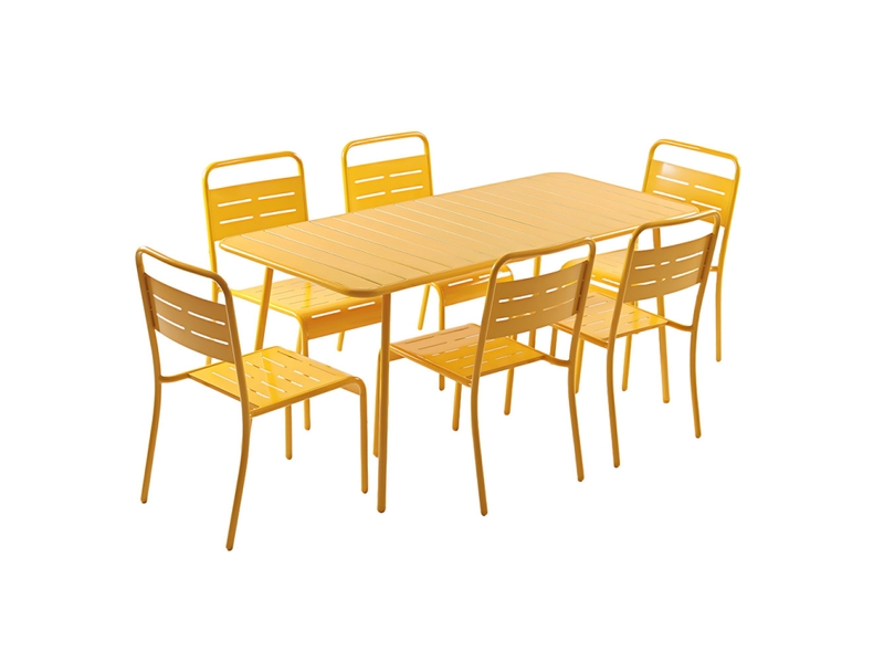 Ensemble table de jardin 160 cm et 6 chaises jaune bergame  - Conforama A