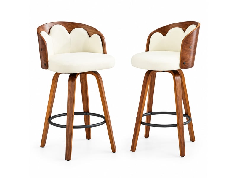  Lot de 2 tabourets de bar,46,5x41,5x89 cm,avec repose-pieds,bois cintré et pu,blanc  - Conforama A