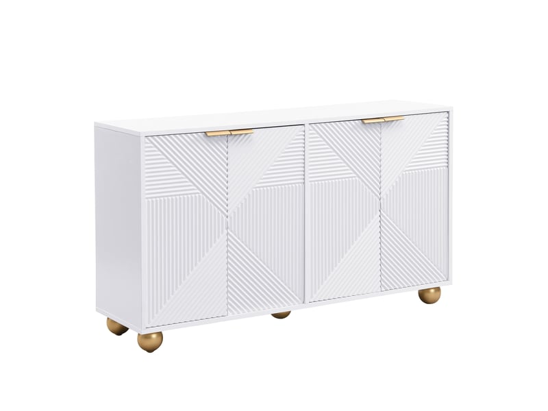  Buffet 4 portes - étagères réglables, poignées métal, pieds boule - rangement pratique - blanc  - Conforama A
