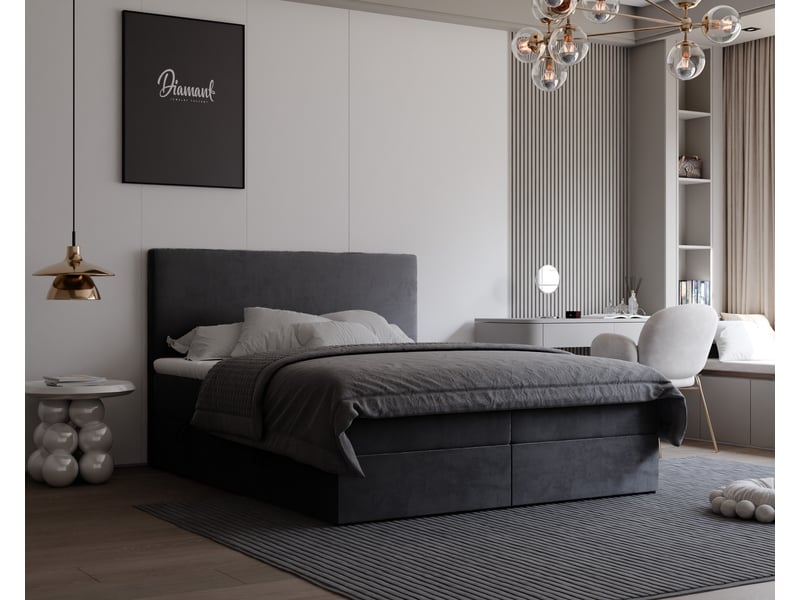  Lit coffre giulia - 180x200 cm - avec matelas et surmatelas - velours doux - gris foncé GIULIA - Conforama B