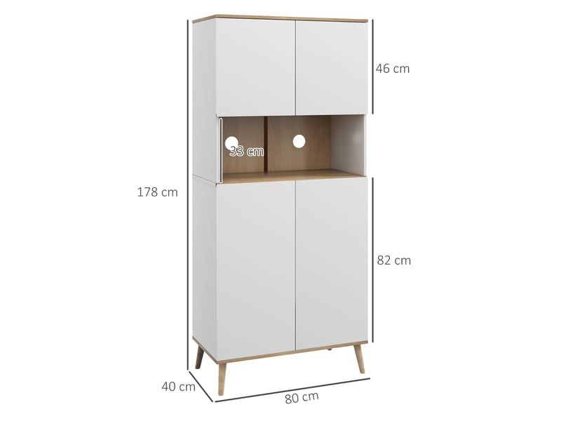 Buffet de cuisine armoire de rangement 2 placards avec porte étagères réglables centrale niche 2 passe-câbles blanc - Conforama C