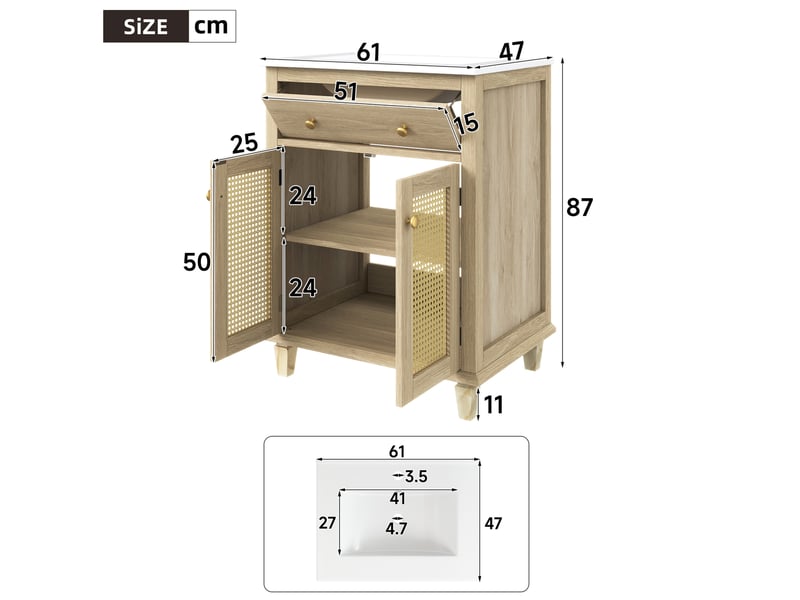 Meuble sous vasque 61x47x87 cm avec lavabo en céramique, effet bois naturel - Conforama C