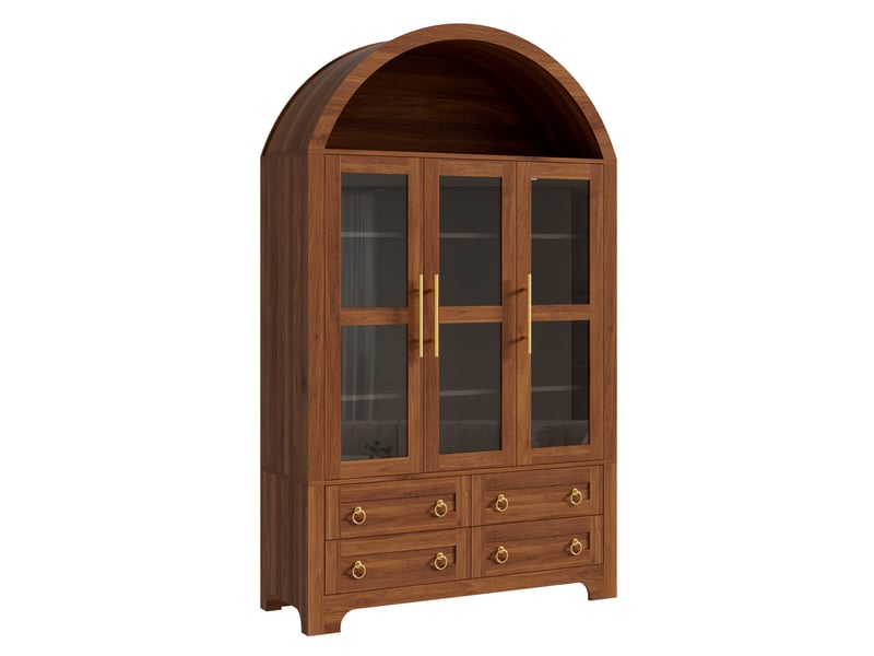  Buffet haut 3 portes vitrées et 4 tiroirs 110x40x185 cm coloris noyer  - Conforama E