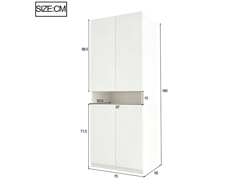 Armoire 2 portes 70 x 55 x 180 cm avec niche led et penderie, couleur blanche  - Conforama C