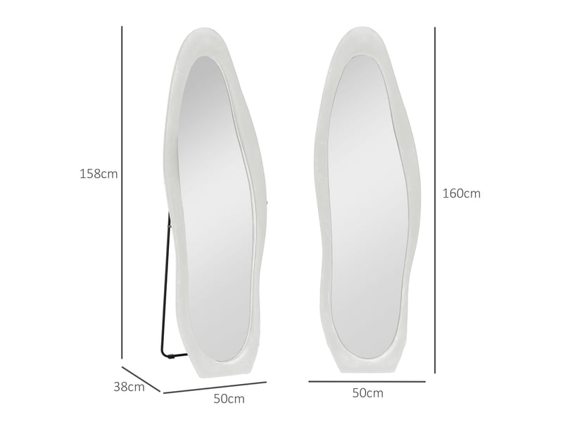  Miroir sur pied blanc 50 x 160 cm, cadre effet velours ondulé, verre haute résolution et film anti-éclats  - Conforama C