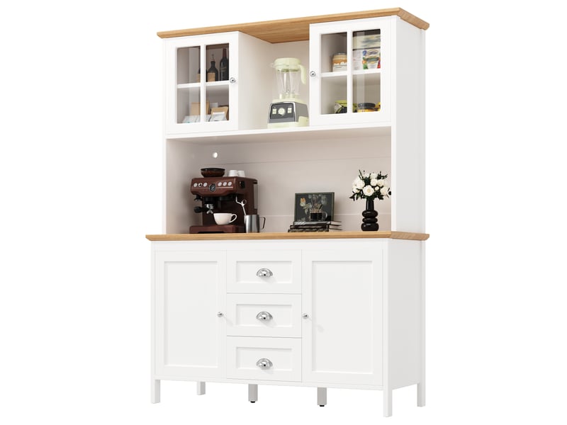  Meuble de cuisine muvano, buffet haut blanc avec éclairage led, 4 portes et 3 tiroirs  - Conforama A