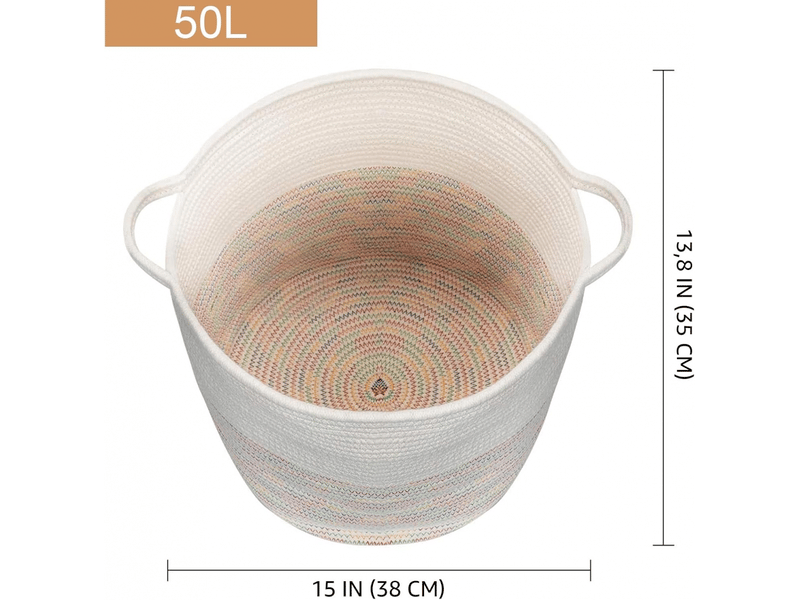 Panier coton linge sale 50 l, 38x35 cm, poignées, pour vêtements, jouets et serviettes - Conforama B