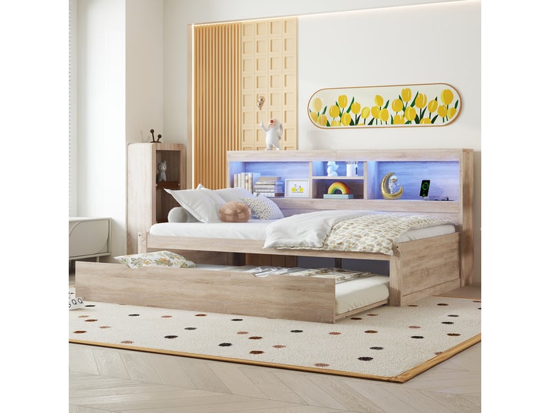  Lit convertible en panneaux de particules naturel 90x200 cm  - Conforama D