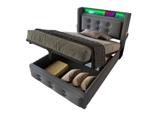 Lit coffre 90x200 cm REDOM   coloris gris
