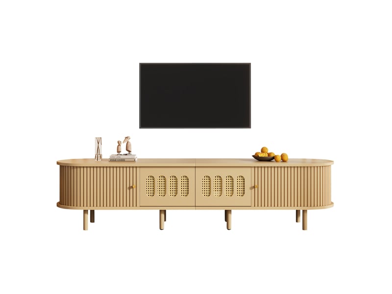  Meuble tv 180x40x40 cm – coloris naturel – rangement à portes coulissantes et battantes  - Conforama A