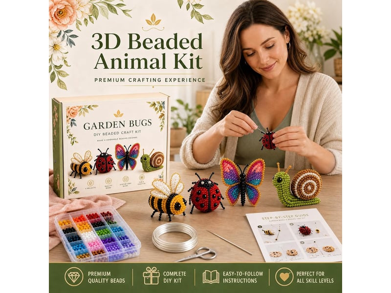  Kit diy animaux 3d en perles, kit de broderie avec instructions en anglais, loisirs créatifs pour débutants, insectes de jardin  - Conforama B