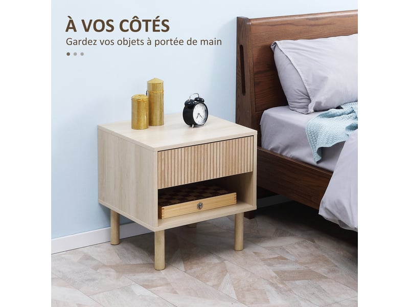  Lot de 2 tables de chevet 47 x 47 x 50 cm rangement tiroir étagère style moderne en panneau de particules bois naturel 21_0001513  - Conforama C