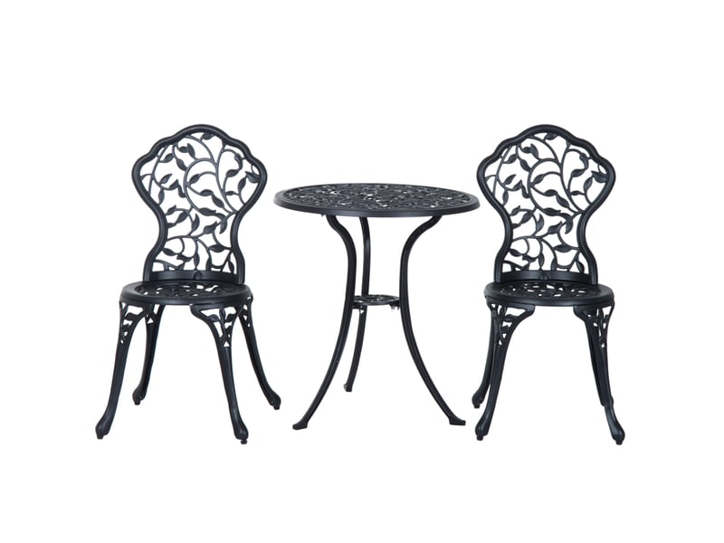 Ensemble de bistrot 3 pièces avec 2 chaises et 1 table ronde style antique, pour jardin, terrasse, balcon, noir - Conforama B
