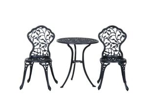 Ensemble de bistrot 3 pièces avec 2 chaises et 1 table ronde style antique, pour jardin, terrasse, balcon, noir