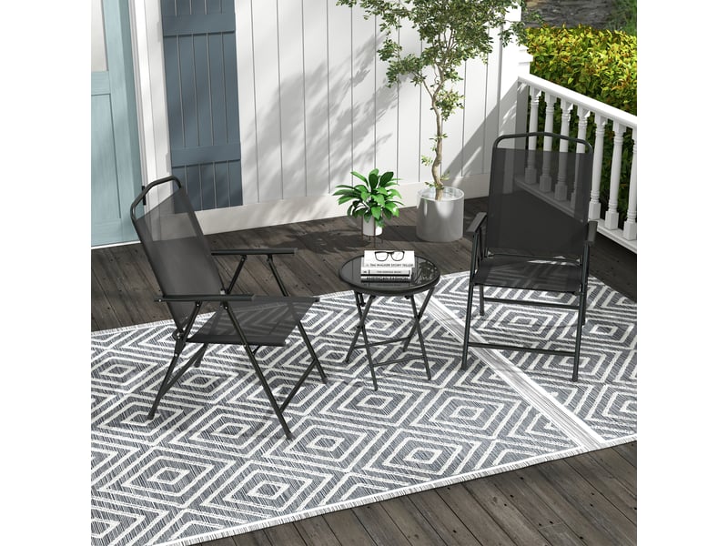  Ensemble de jardin 3 pièces comprenant 2 chaises (53,5 x 64 x 93 cm) et une table basse (ø 45 x 50 cm), en métal noir.  - Conforama D