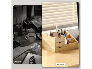 Boite de rangement de bureau - organiseur de bureau - 7 compartiments, bambou, 2 tiroirs - bambou verni