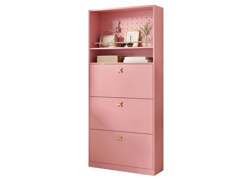  Meuble à chaussures 80 x 24 x 178,5 cm – 3 abattants modulables et panneau perforé – mdf - rose  - Conforama A