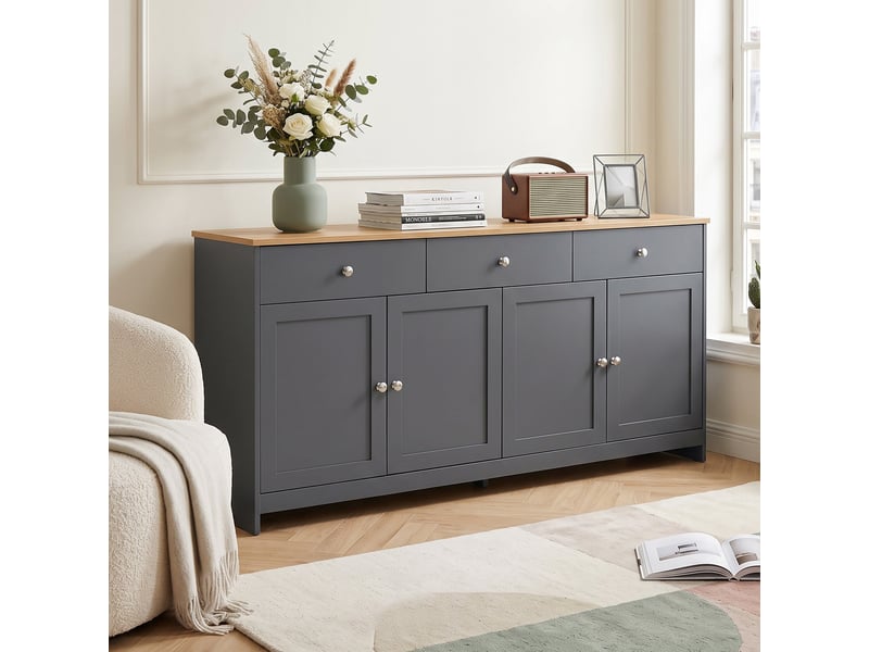  Buffet effet bois et gris 4 portes 3 tiroirs style campagne chic  - Conforama B