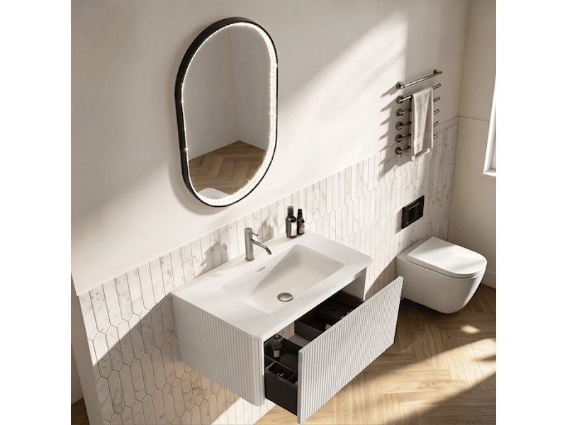 Ensemble meuble vasque blanc suspendu 80 cm avec miroir led - Conforama B