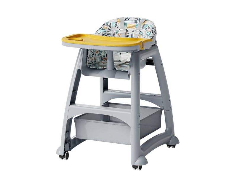 Chaise haute bébé grise en polypropylène avec tablette amovible et 3 plateaux interchangeables - Conforama A