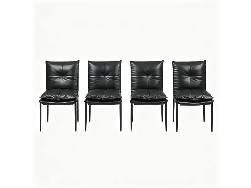  Lot de 4 chaises de salle à manger noires avec dossier rembourré, structure en métal  - Conforama A