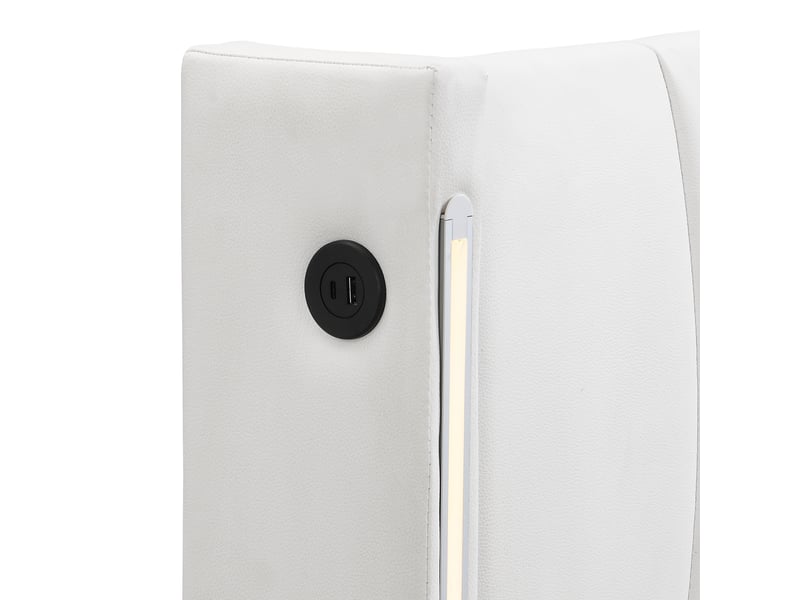  Lit coffre rembourré, rangement hydraulique, led, usb, tête réglable et sommier à lattes, simili pu, 140x190 cm, blanc  - Conforama E