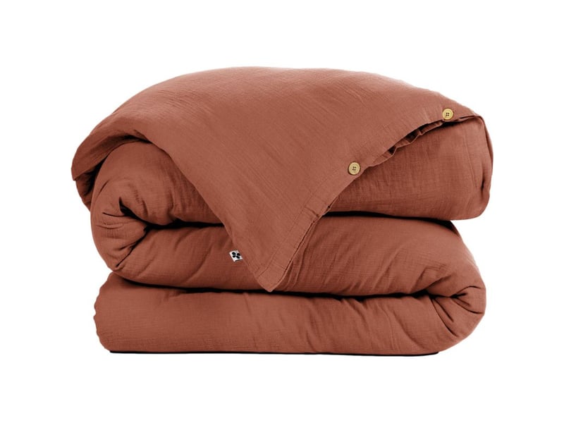  Housse de couette gaze de coton 140x200 cm gaia rouge terracotta  - Conforama C