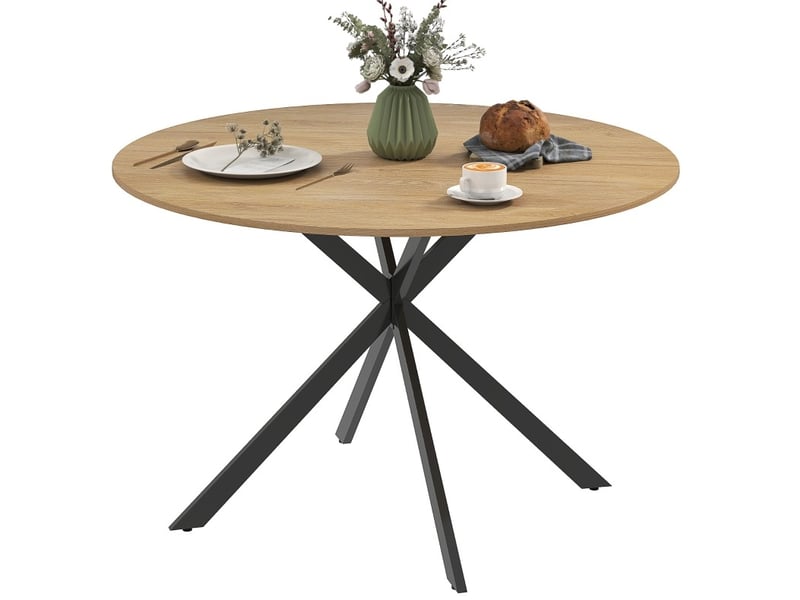  Table à manger ronde, 120 cm, 4 personnes style industriel style simple pour 4 personnes, salle à manger, coloris chêne  - Conforama A