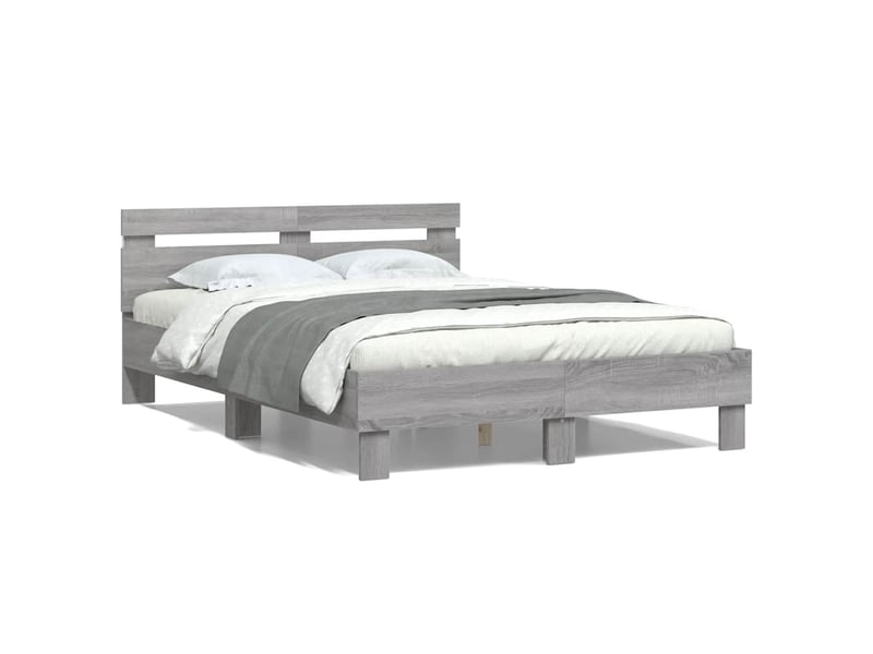  Lit double- lit adulte -  cadre de lit avec led sans matelas sonoma gris 135x190 cm  - Conforama D