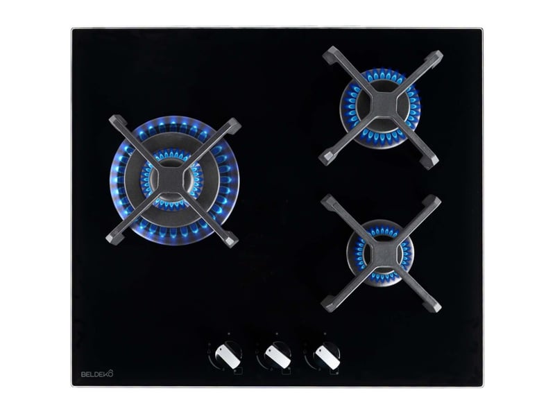 Beldeko plaque de cuisson gaz 3 foyers 60 cm verre noir - grilles fonte - marque française - Conforama A