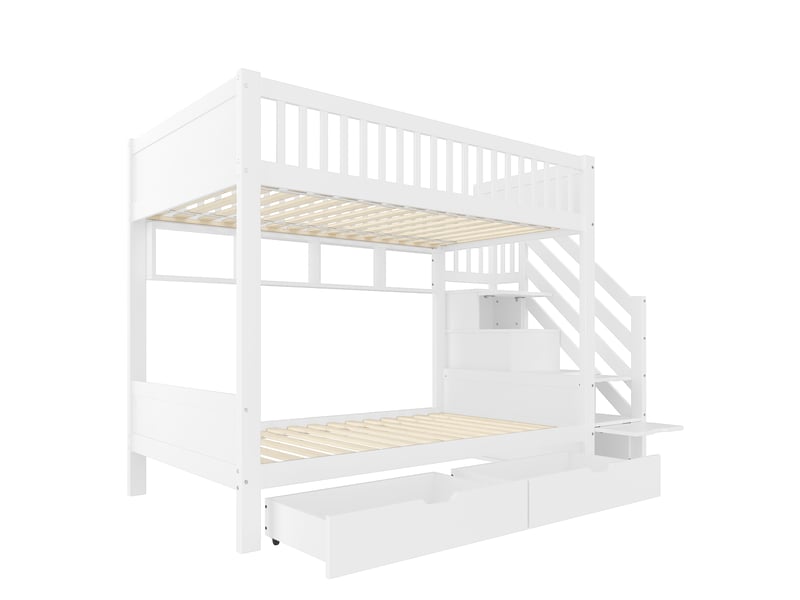  Lit superposé blanc 90 × 200 cm, tiroir, étagères, armoire et espaces de rangement  - Conforama D