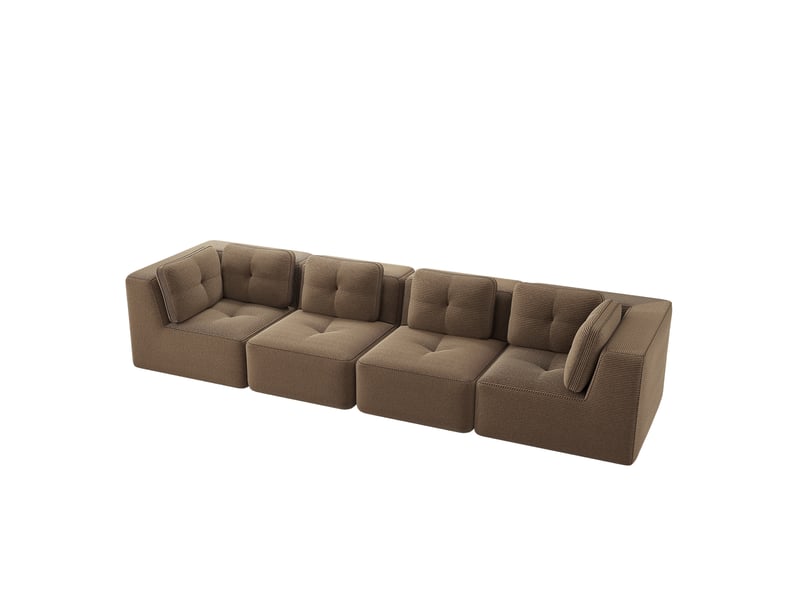 Canapé modulaire 4 places en velours côtelé marron 386x104x69 cm - Conforama A