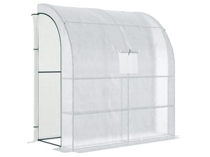 Serre adossée 200x100x215 cm avec portes enroulables et fenêtres en maille métal blanc