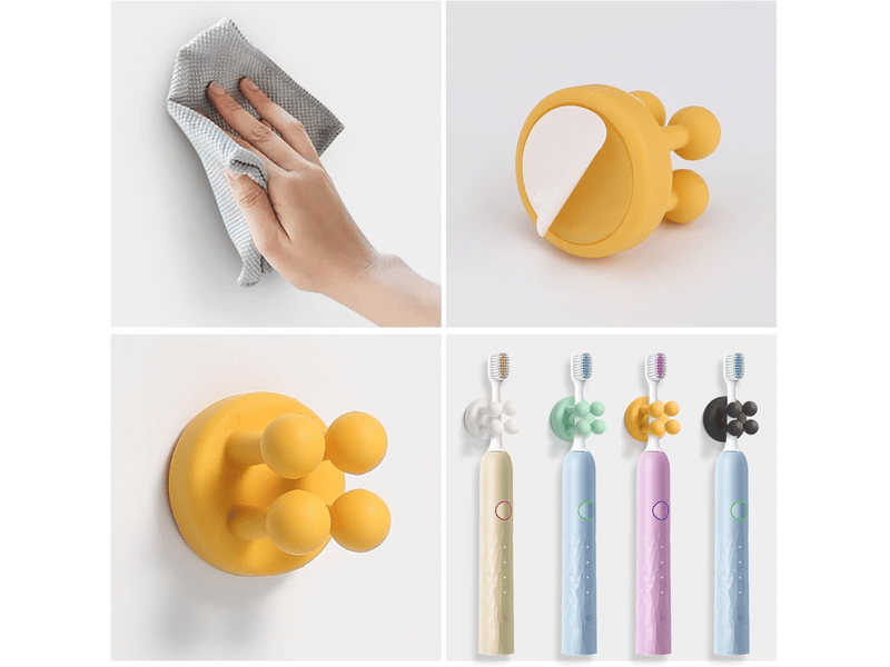  Lot de 4 porte-brosses à dents en silicone, crochet multifonctionnel, adapté à la salle de bain, à la cuisine et au salon.  - Conforama E