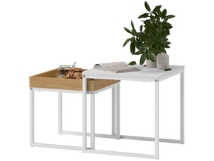 Tables basses gigognes lot de 2 avec plateau amovible style moderne pour salon en acier et mdf blanc effet chêne