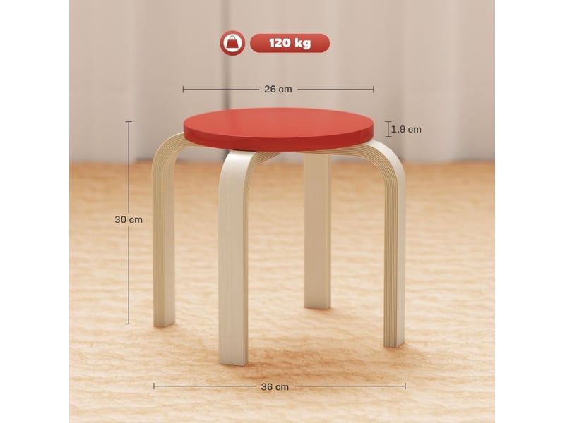  Lot de 4 tabourets empilables ronds avec patins en feutre antidérapants en contreplaqué de bouleau verni multicolore  - Conforama C