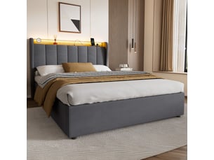 Lit coffre 140x190 cm <strong></strong> <strong></strong> coloris gris