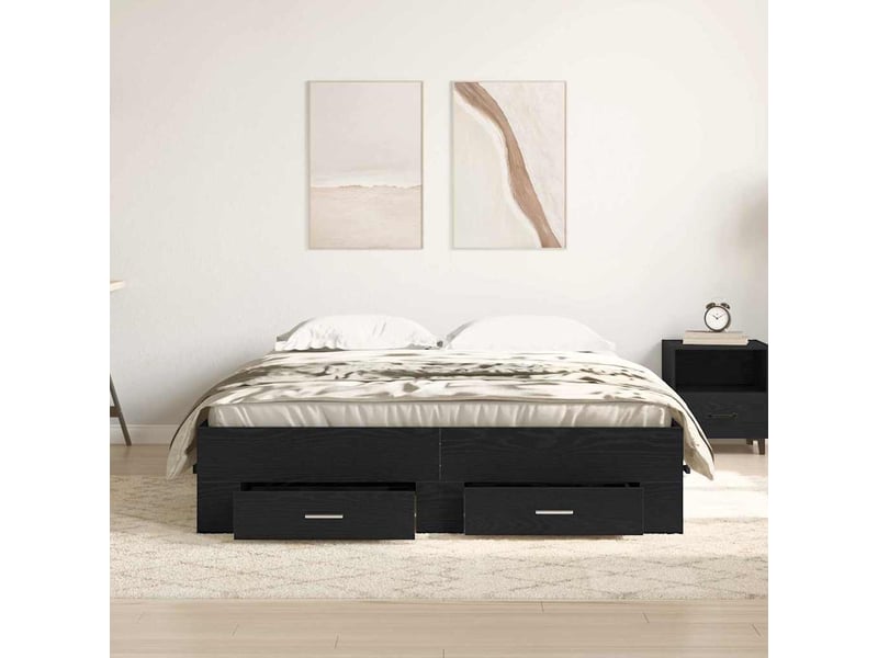  Lit double- lit adulte -  cadre de lit chêne noir 160 x 200 cm bois d'ingénierie  - Conforama B