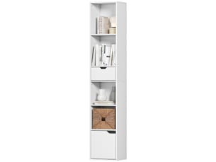 Bibliothèque à 6 étagères, réglable sur 3 niveaux, avec tiroir, porte d'armoire, étagère personnalisable, étagère d'exposition, blanche