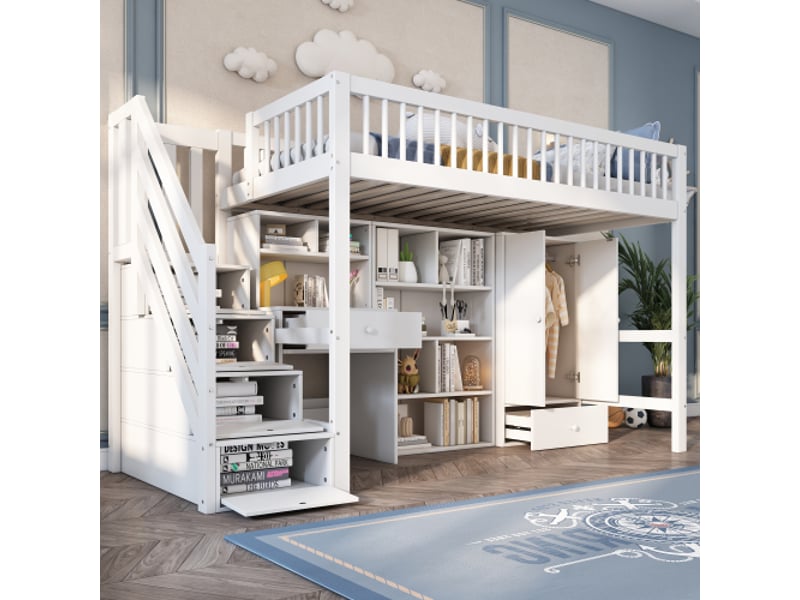  Lit mezzanine 90x200 cm coloris blanc bois massif lit enfant blanc - Conforama D