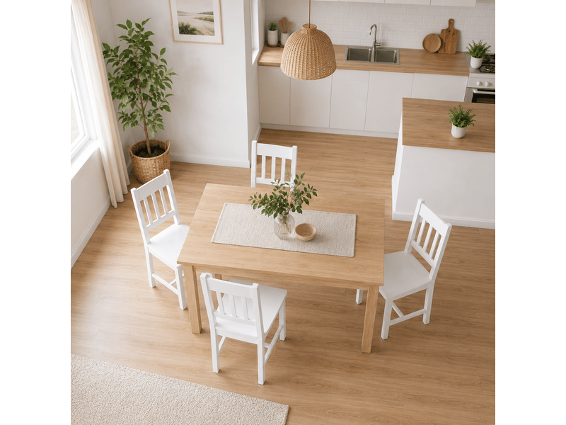  Lot de 4 chaises de salle à manger en bois de pin blanc  - Conforama C