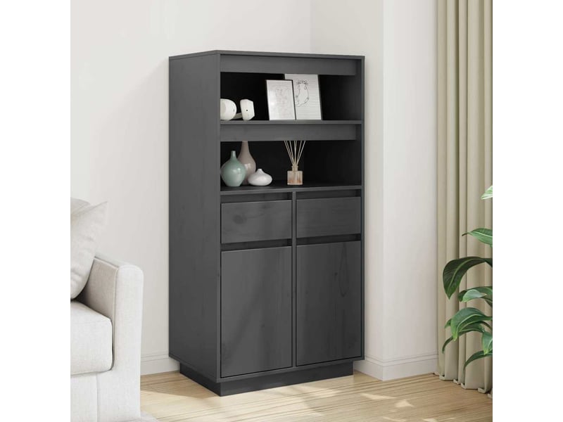  Buffet haut - bahut - meuble de rangement gris 60x40x116,5 cm bois massif de pin  - Conforama B