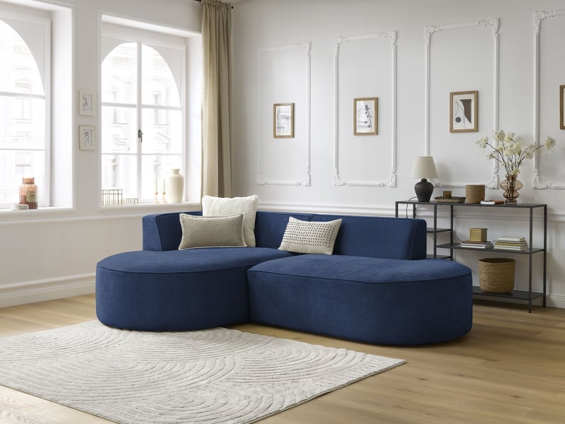  Bobochic canapé d'angle fixe rousseau tissu texturé bleu foncé  angle gauche ROUSSEAU - Conforama B