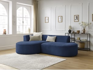 Canapé d'angle gauche fixe BOBOCHIC ROUSSEAU 4 places Tissu Bleu foncé