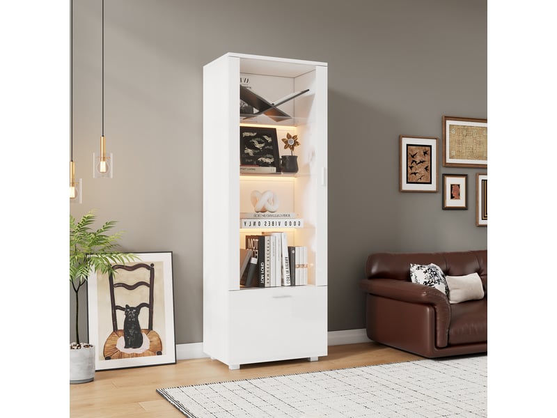  Vitrines 50x40x160 cm avec porte en acrylique, étagères et vitrine, vitrine en acrylique éclairée par led pour objets de collection  - Conforama E