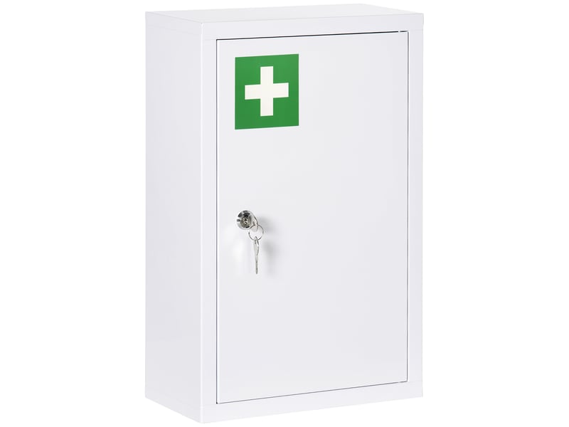  Armoire à pharmacie murale en acier, 3 étagères et 2 clés, pour salle de bain, 30 x 14 x 46 cm, blanche  - Conforama A