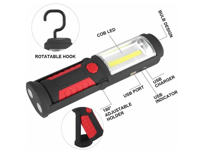  Lampe de travail led rechargeable avec magnétique lampe de torches de led 2200mah cob led 650lm pour auto garage atelier camping bricolage  - Conforama B