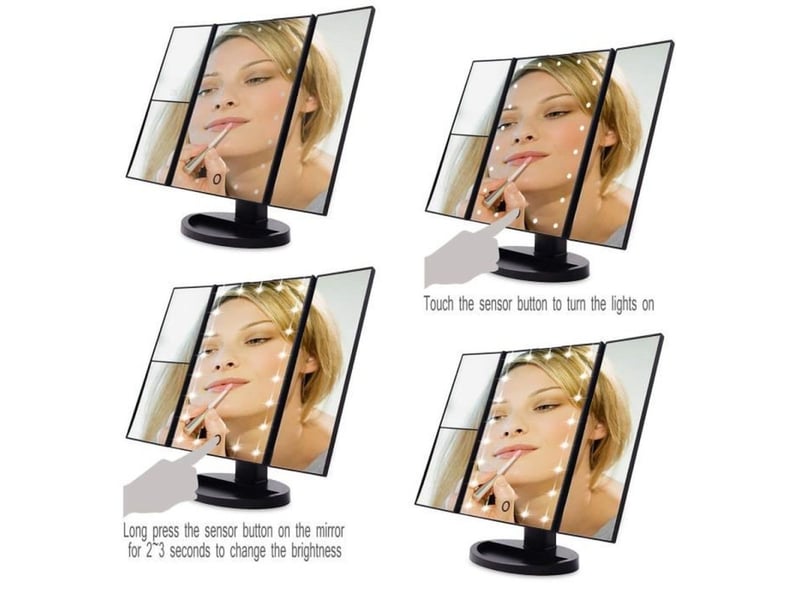 Miroir maquillage led 21 lampes 3 niveaux luminosite triple grossissement 2x 3x controle tactile - Conforama B
