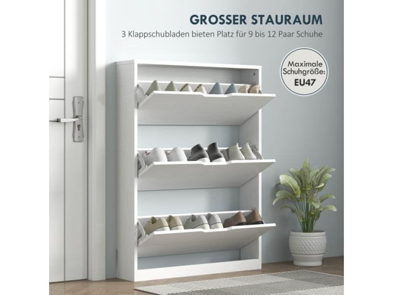  Meuble à chaussures blanc 3 abattants, rangement pour 9-12 paires, étroit, 80x17x108 cm  - Conforama D