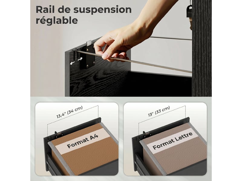  Caisson de bureau mobile 3 tiroirs verrouillables sur roulettes noir 40 x 40 x 69,5 cm  - Conforama E